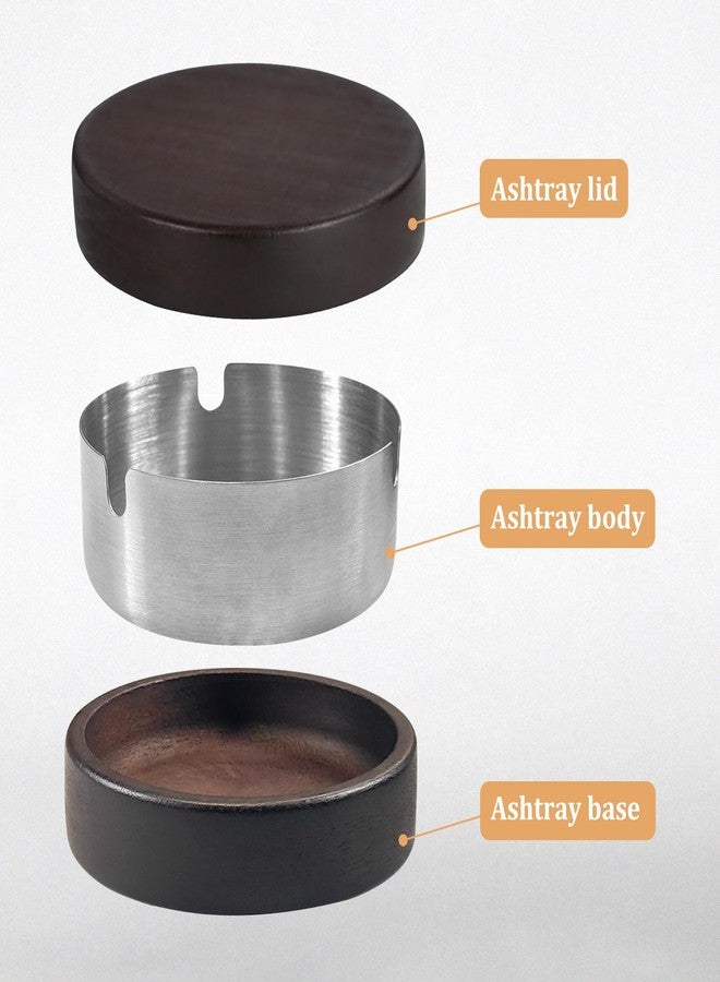Feelorna Ashtray with Lid, Wooden Windproof Ash Trays with Stainless Steel Liner, Portable Indoor Outdoor Cigarettes Ashtrays for Home Patio Office Bar Hotel (Silver) - Image 4